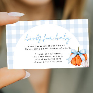 Carte D'accompagnement Livres petite citrouille gingham bleu pour bébé