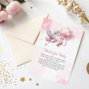 Carte D'accompagnement Livres pour Baby Card Stork & Cloud Baby Girl Them