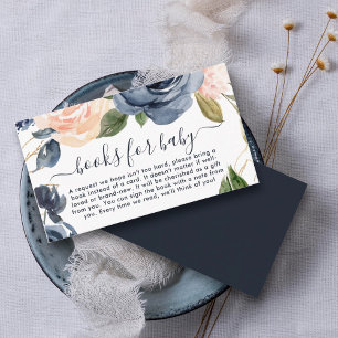 Carte D'accompagnement Livres pour Baby Navy Baby shower floral rose
