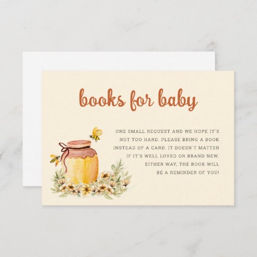 Carte D'accompagnement Livres pour Baby shower de miel et d'abeilles (Devant / Derrière)