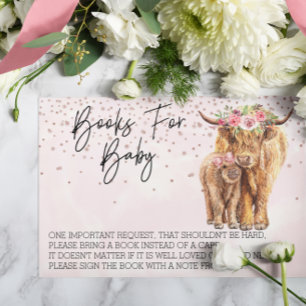 Carte D'accompagnement Livres pour Baby shower Highland Cow Pink Calf