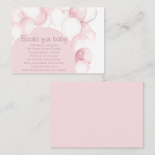 Carte D'accompagnement Livres pour bébé arche de ballons roses baby showe (Devant / Derrière)