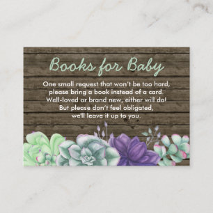 Carte D'accompagnement Livres pour bébé Baby shower de succulents rustiqu