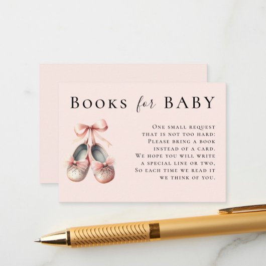 Carte D'accompagnement Livres Pour Bébé Ballerina Chaussures Bow Rose Or (Devant/Arrière en situation)