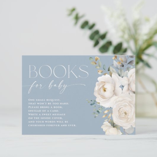 Carte D'accompagnement Livres pour bébé bleu poussiéreux élégant blanc fl (Debout devant)