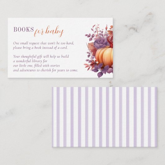 Carte D'accompagnement Livres pour bébé Citrouille d'aquarelle Baby showe (Devant / Derrière)