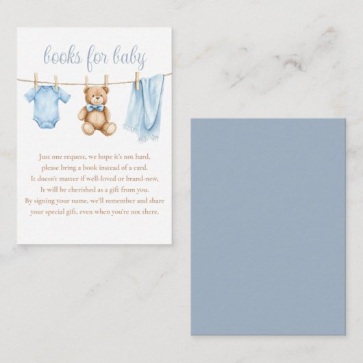 Carte D'accompagnement Livres Pour Bébé Clothesline Baby shower Garçon (Devant / Derrière)