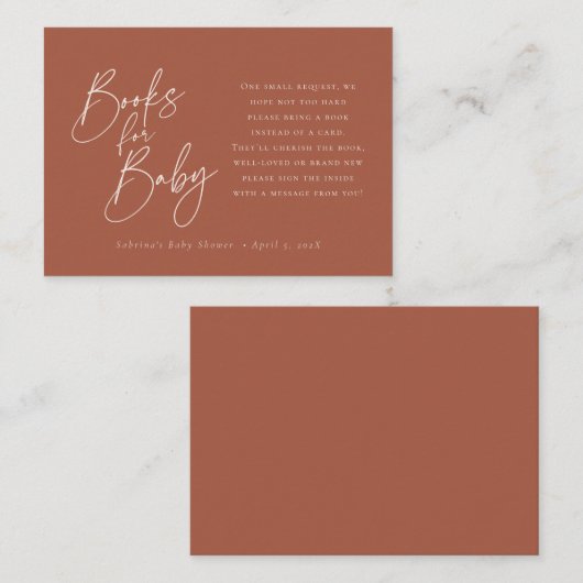 Carte D'accompagnement Livres pour bébé | Élégant Script Terra Cotta Encl (Devant / Derrière)