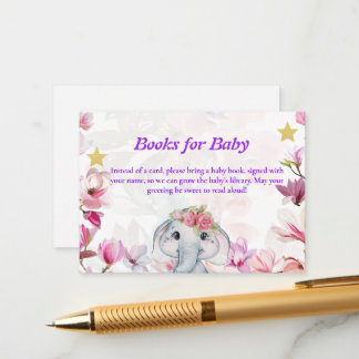 Carte D'accompagnement Livres pour bébé éléphant floral.
