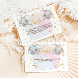 Carte D'accompagnement Livres pour bébé éléphant floral rose bleu