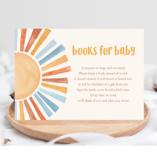 Carte D'accompagnement Livres pour bébé garçon boho soleil baby shower
