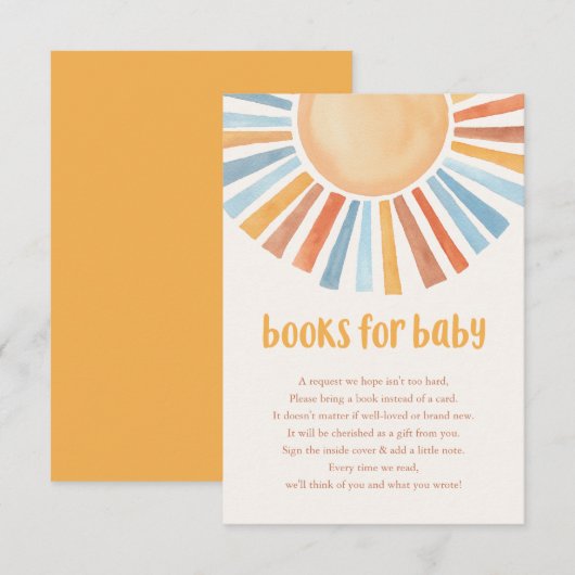 Carte D'accompagnement Livres pour bébé garçon sunshine boho bleu jaune e (Devant / Derrière)