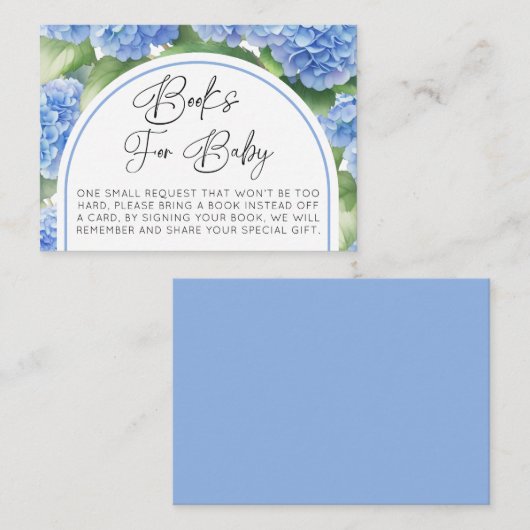 Carte D'accompagnement Livres Pour Bébé Hydrangea Baby shower Fleurs Bleu (Devant / Derrière)