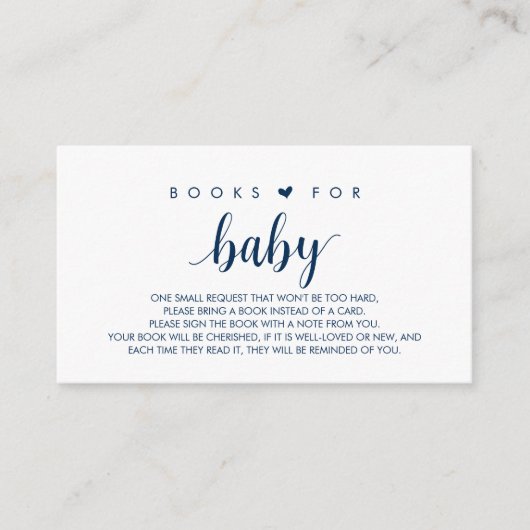 Carte D'accompagnement Livres pour bébé, Modern Cute Navy Bleu Script (Devant)