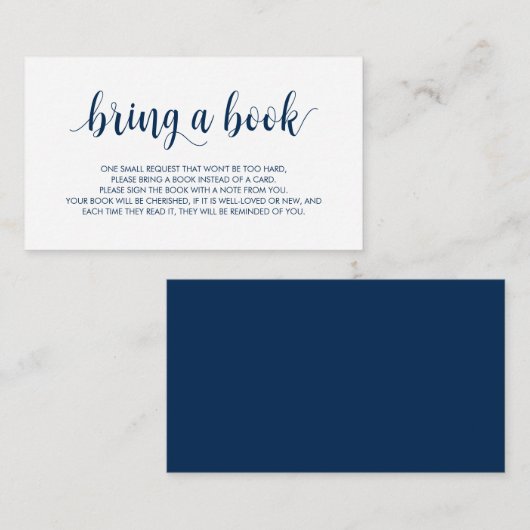 Carte D'accompagnement Livres pour bébé, Modern Rustic Navy Bleu Script (Devant / Derrière)