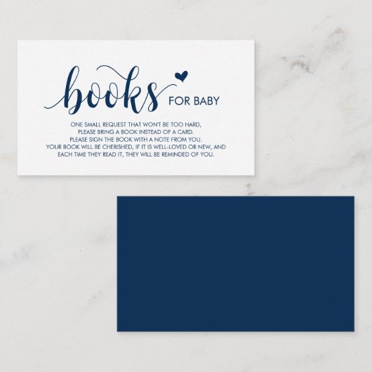 Carte D'accompagnement Livres pour bébé, Modern Rustic Navy Bleu Script (Devant / Derrière)