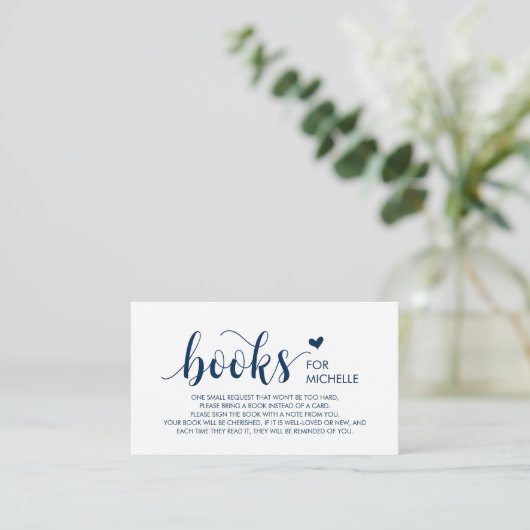 Carte D'accompagnement Livres pour bébé, Modern Rustic Navy Bleu Script (Debout devant)