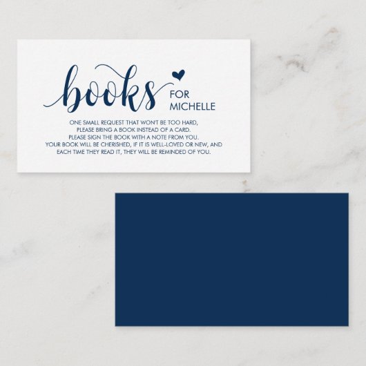 Carte D'accompagnement Livres pour bébé, Modern Rustic Navy Bleu Script (Devant / Derrière)