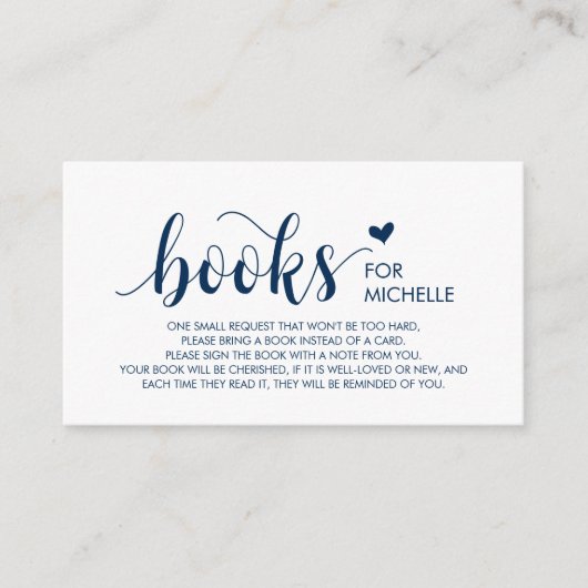 Carte D'accompagnement Livres pour bébé, Modern Rustic Navy Bleu Script (Devant)