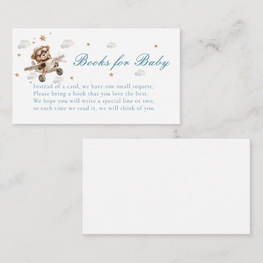 Carte D'accompagnement Livres pour bébé ! Ours et avion en peluche (Devant / Derrière)