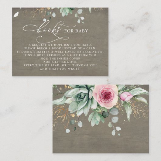 Carte D'accompagnement Livres Pour Bébé Rose Floral Succulents (Devant / Derrière)