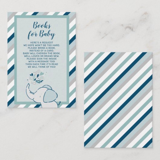 Carte D'accompagnement Livres pour bébé Shower Navy & Mint Éléphant (Devant / Derrière)
