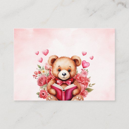 Carte D'accompagnement Livres Pour Bébé Teddy Bear Baby shower Floral Ros (Dos)