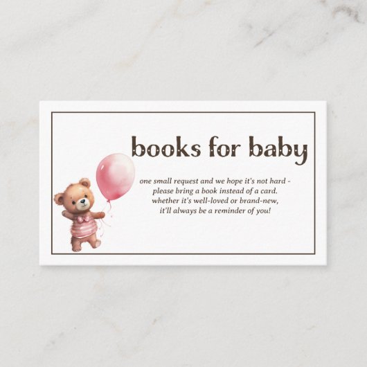 Carte D'accompagnement Livres Pour Bébé Teddy Ours Bébé Fille Douche (Devant)