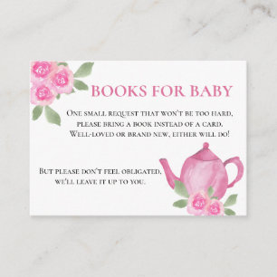Carte D'accompagnement Livres pour Bébé Théière Florale Rose Baby Shower