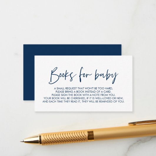 Carte D'accompagnement Livres pour le bébé, Moderne Minimal Navy bleu (Devant/Arrière en situation)