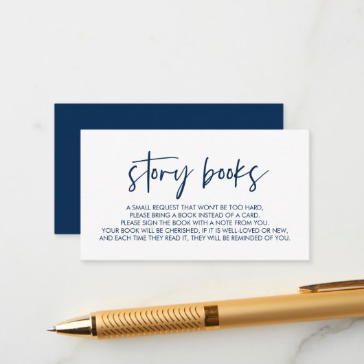 Carte D'accompagnement Livres pour le bébé, Moderne Minimal Navy bleu (Devant/Arrière en situation)