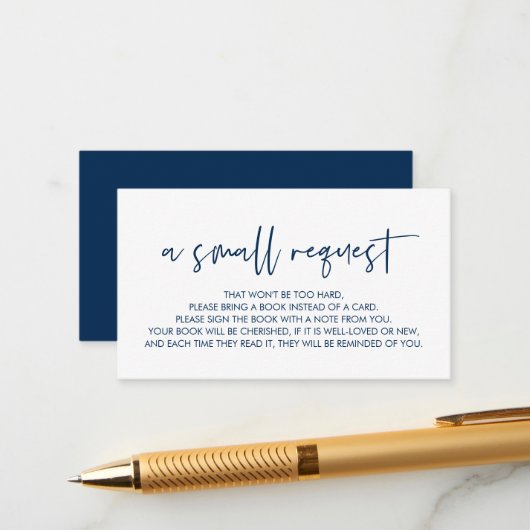 Carte D'accompagnement Livres pour le bébé, Moderne Minimal Navy bleu (Devant/Arrière en situation)