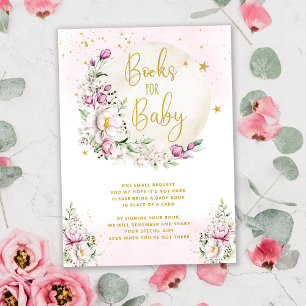 Carte D'accompagnement Livres Rose Fleurie Lune Pour Bébé