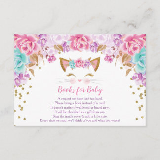 Carte D'accompagnement Livres turquoises de chatte à fleurs en or rose po