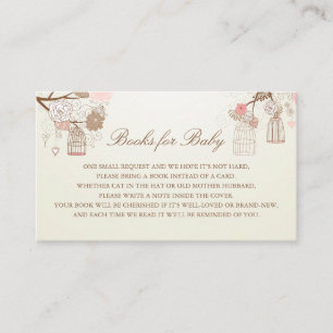 Carte D'accompagnement Livres vintages d'oiseaux et de fleurs roses pour 