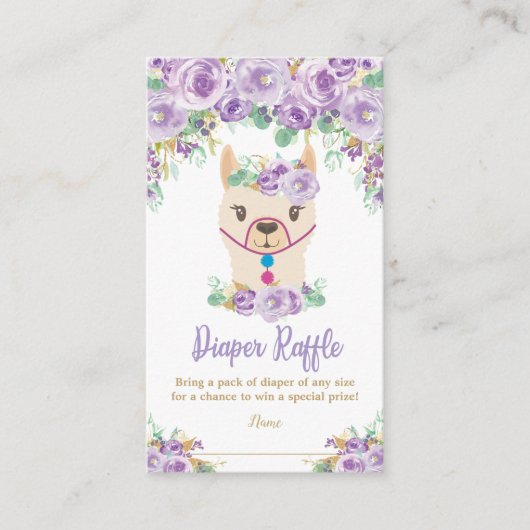 Carte D'accompagnement Llama violet Baby shower Llama Déchets Raffle (Devant)