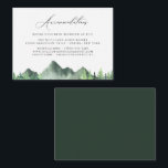 Carte D'accompagnement Locations Mariage Rustic Mountain Forest<br><div class="desc">Bois rustiques de l'aquarelle et paysage de chaîne de montagnes avec fond vert foncé tendance,  cartes d'hébergement mariages.</div>
