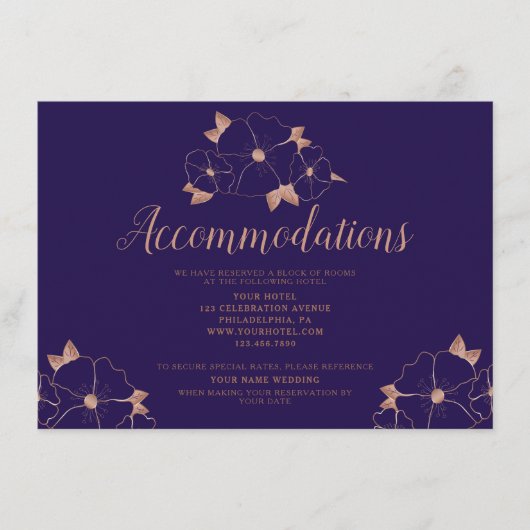 Carte D'accompagnement Logement en cuivre et bleu fleuri mariage (Devant)