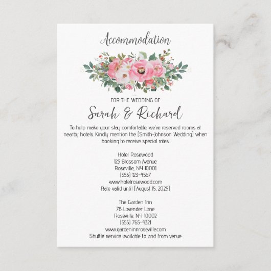 Carte D'accompagnement Logement Fleurs Rose Clair Mariage (Devant)