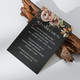 Carte D'accompagnement Logement Mariage noir Détails floraux + QR