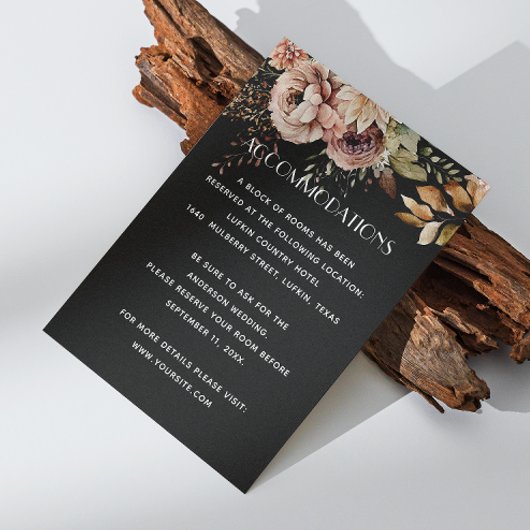 Carte D'accompagnement Logement Mariage noir | Détails floraux + QR