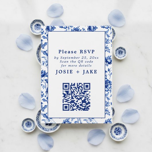 Carte D'accompagnement Logiciel Inspiré Blue Floral RSVP avec code qr