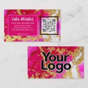 Carte D'accompagnement Logo d'entreprise Gold Elegance Pink Geode Code QR