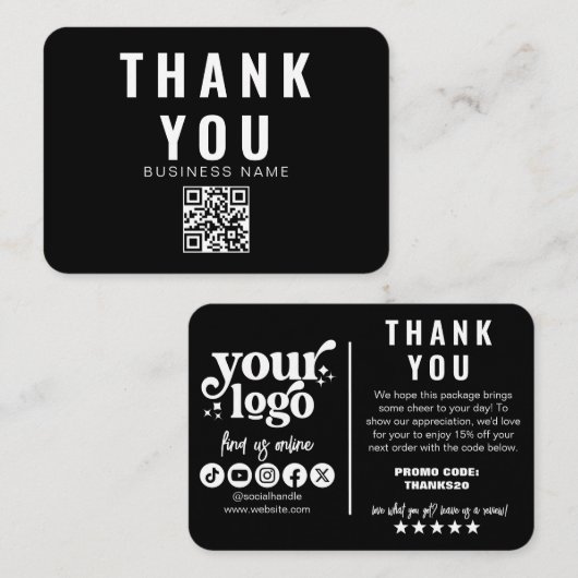Carte D'accompagnement Logo modifiable Forfait Merci noir blanc rétro (Devant / Derrière)