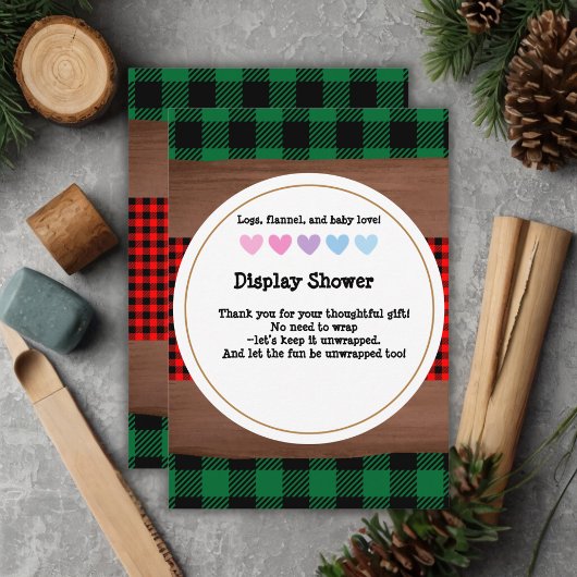 Carte D'accompagnement Logs Flannel Rustic Plaid Hearts Baby shower