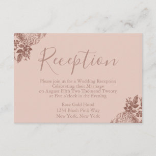 Carte D'accompagnement L'or rose et rougissent réception de mariage rose