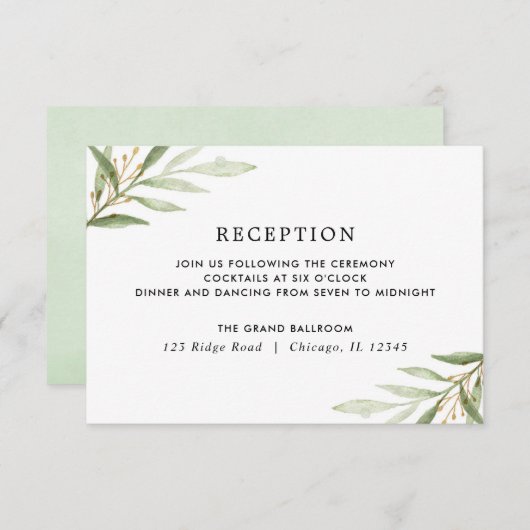 Carte D'accompagnement L'or vert d'aquarelles de verdure part de la (Devant / Derrière)