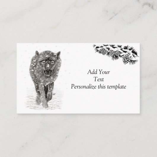 Carte D'accompagnement Loup noir en colère dans la neige, hiver sauvage (Dos)
