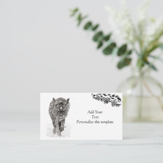 Carte D'accompagnement Loup noir en colère dans la neige, hiver sauvage (Debout devant)