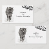 Carte D'accompagnement Loup noir en colère dans la neige, hiver sauvage (Devant / Derrière)